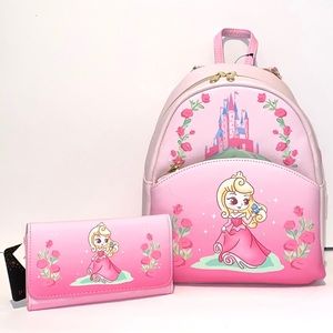 Loungefly Disney Sleeping Beauty Chibi Aurora Mini Backpack & Flap Wallet Set